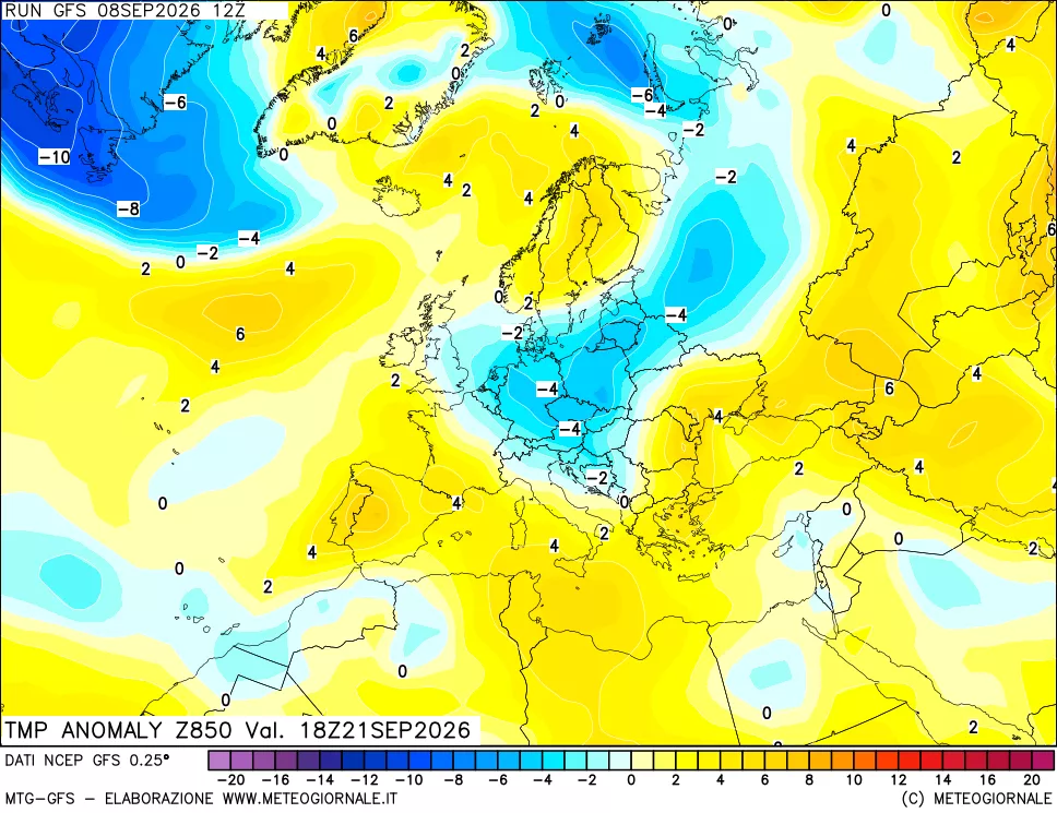 mappa 850 hPa Temp Anomaly vs Cli.No 1981-2010