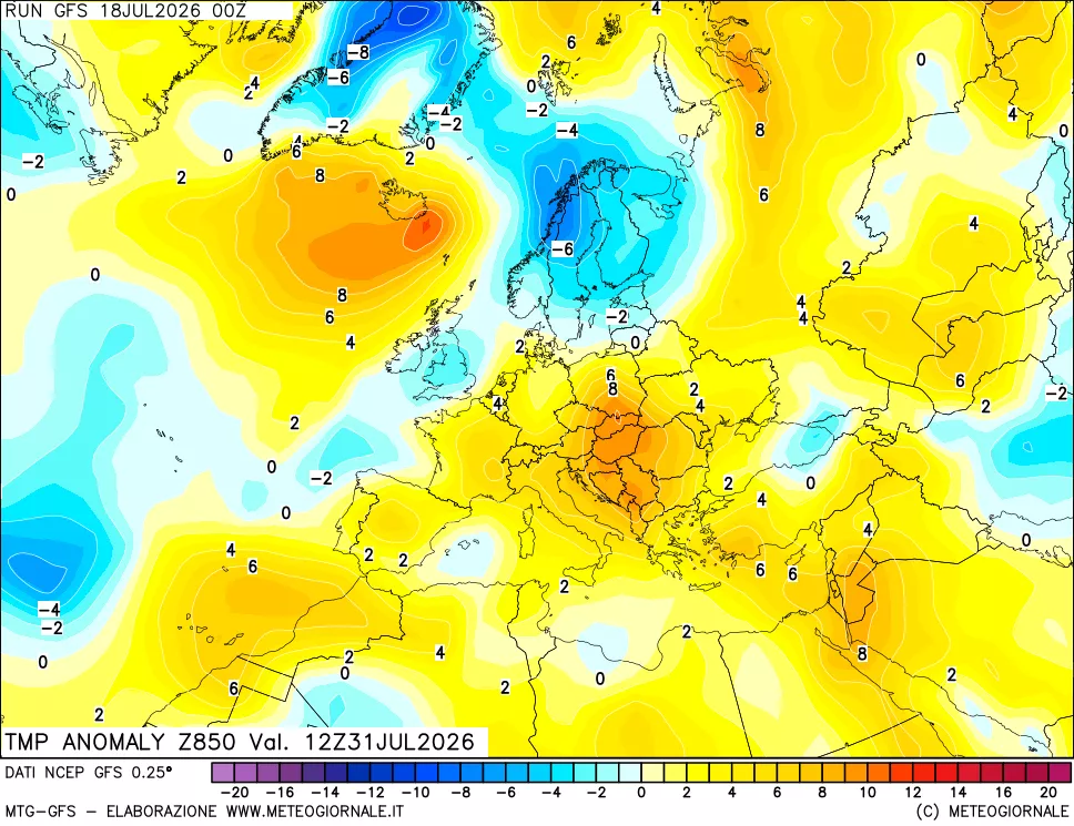 mappa 850 hPa Temp Anomaly vs Cli.No 1981-2010
