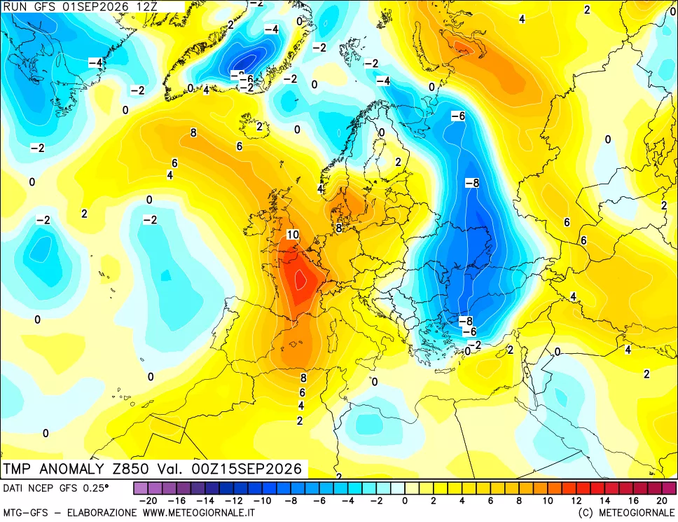 mappa 850 hPa Temp Anomaly vs Cli.No 1981-2010