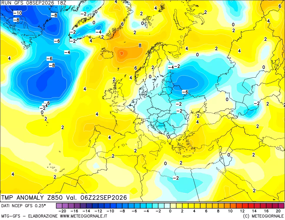 mappa 850 hPa Temp Anomaly vs Cli.No 1981-2010