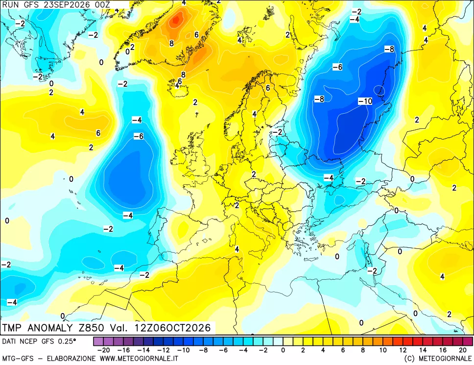 mappa 850 hPa Temp Anomaly vs Cli.No 1981-2010