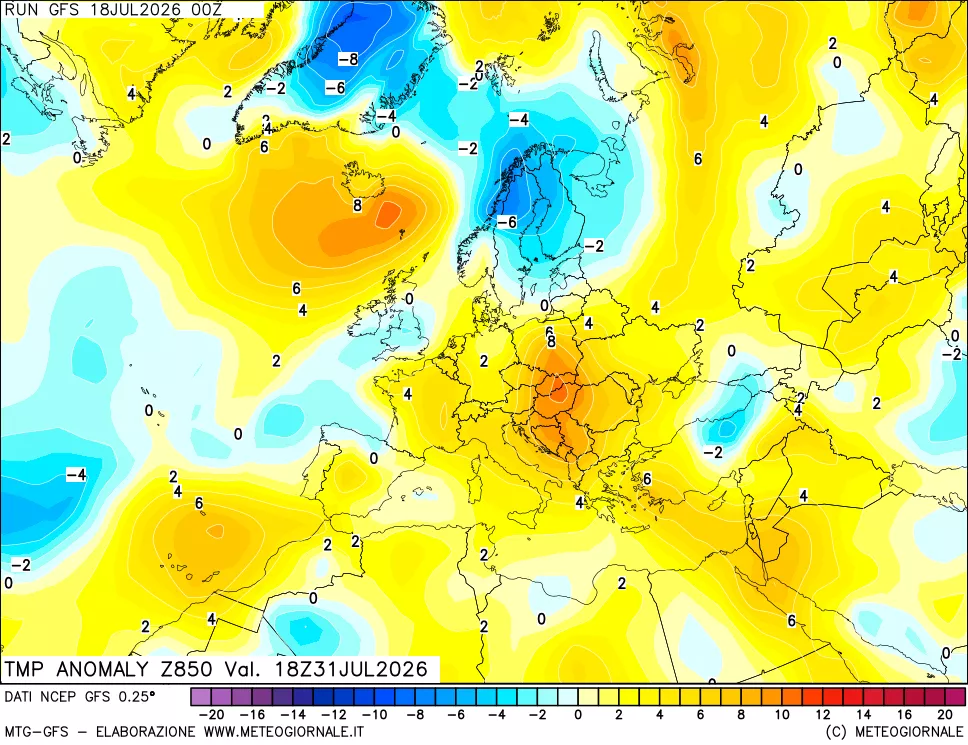 mappa 850 hPa Temp Anomaly vs Cli.No 1981-2010