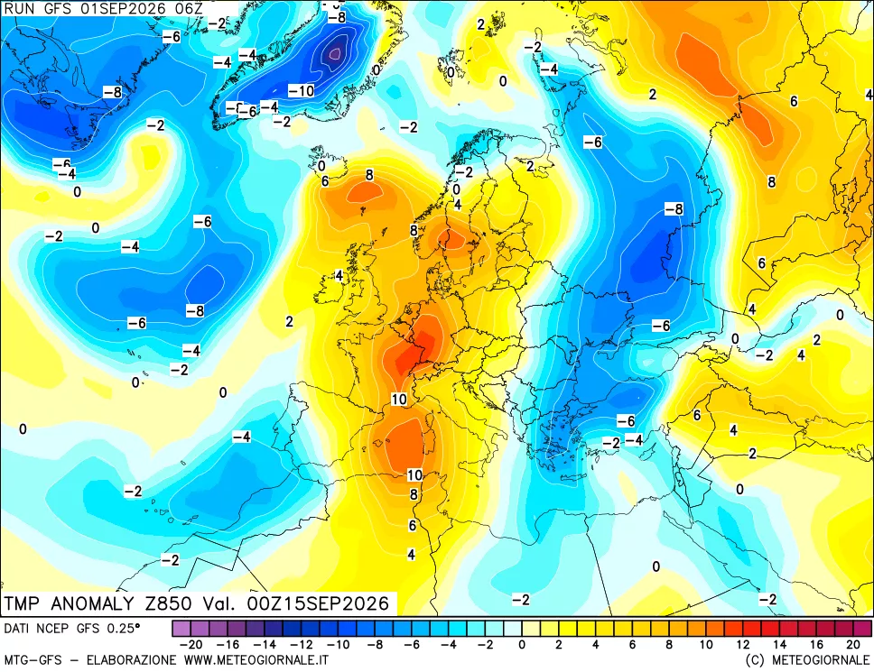 mappa 850 hPa Temp Anomaly vs Cli.No 1981-2010