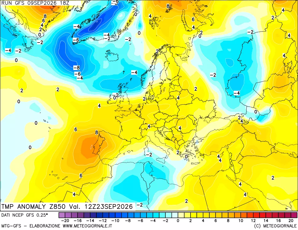 mappa 850 hPa Temp Anomaly vs Cli.No 1981-2010