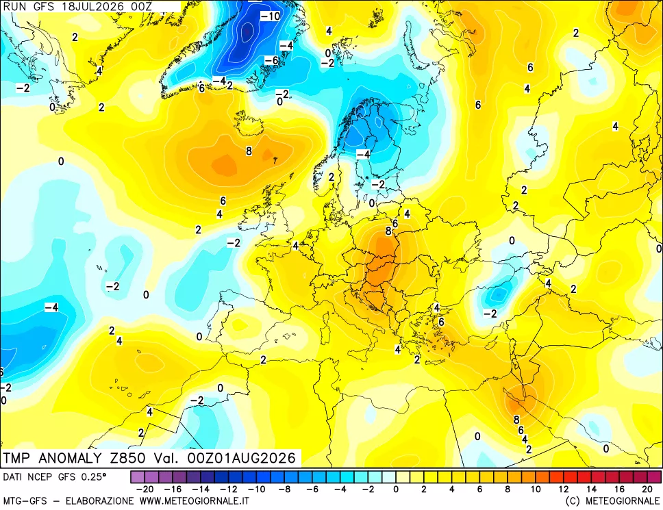 mappa 850 hPa Temp Anomaly vs Cli.No 1981-2010
