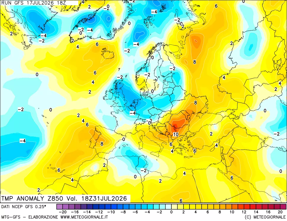 mappa 850 hPa Temp Anomaly vs Cli.No 1981-2010