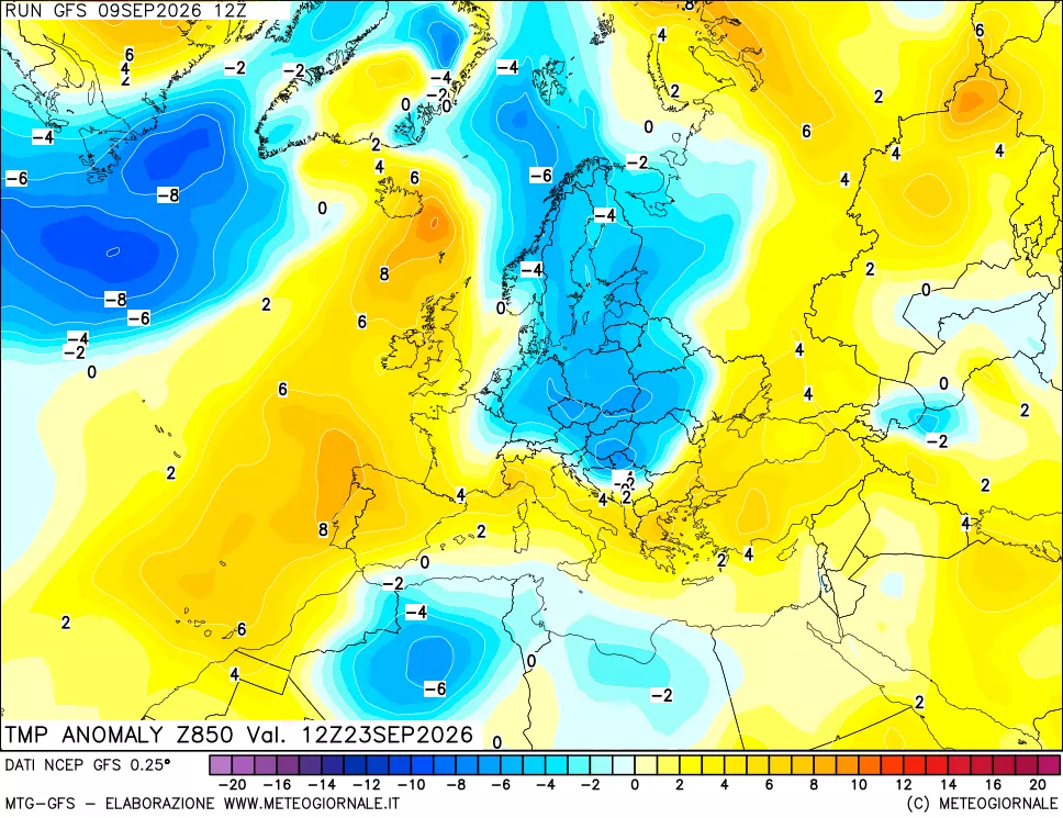 mappa 850 hPa Temp Anomaly vs Cli.No 1981-2010