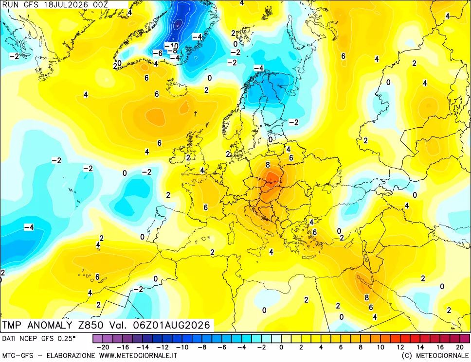 mappa 850 hPa Temp Anomaly vs Cli.No 1981-2010