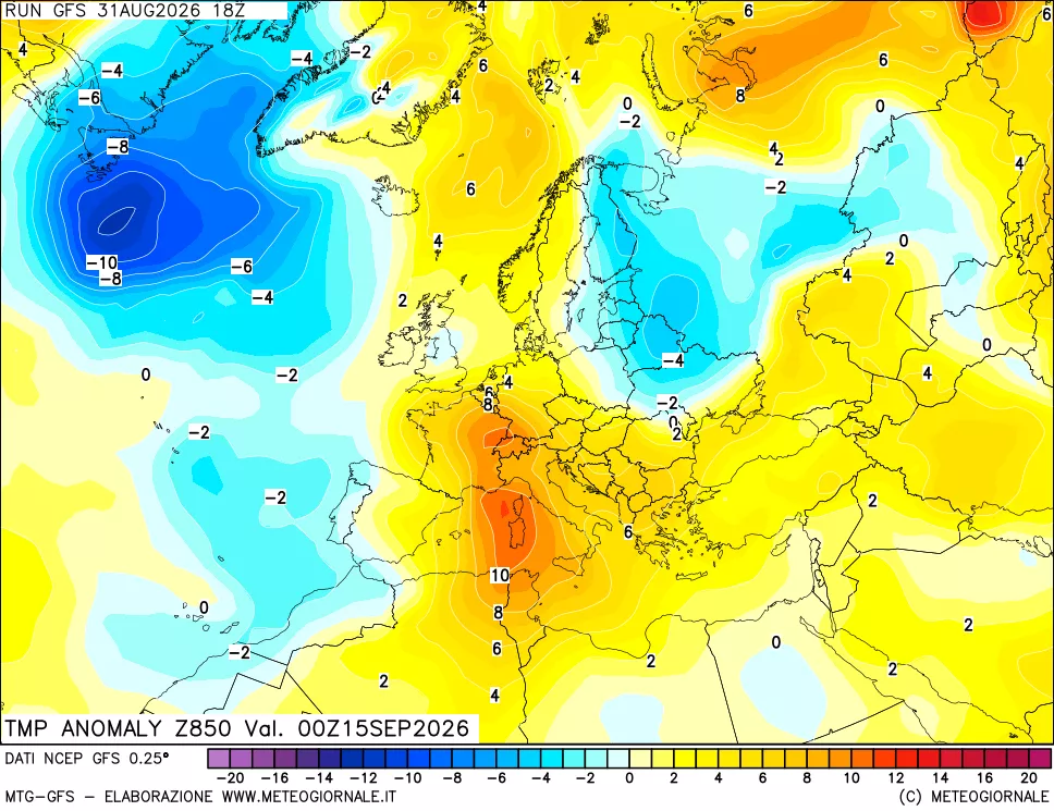 mappa 850 hPa Temp Anomaly vs Cli.No 1981-2010