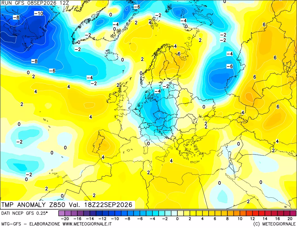 mappa 850 hPa Temp Anomaly vs Cli.No 1981-2010