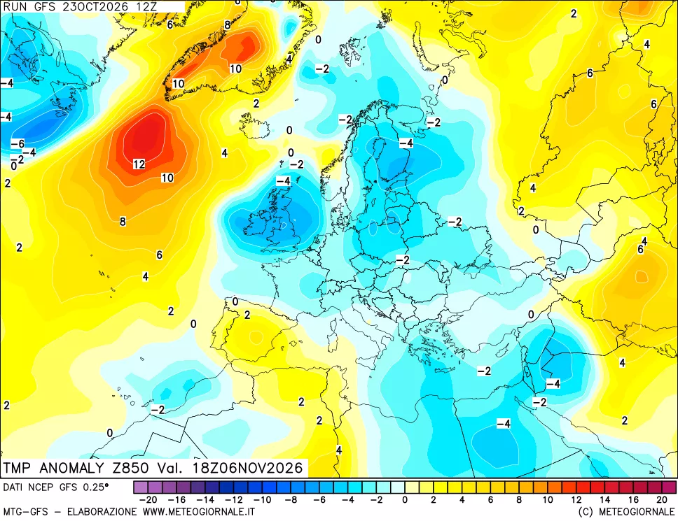 mappa 850 hPa Temp Anomaly vs Cli.No 1981-2010