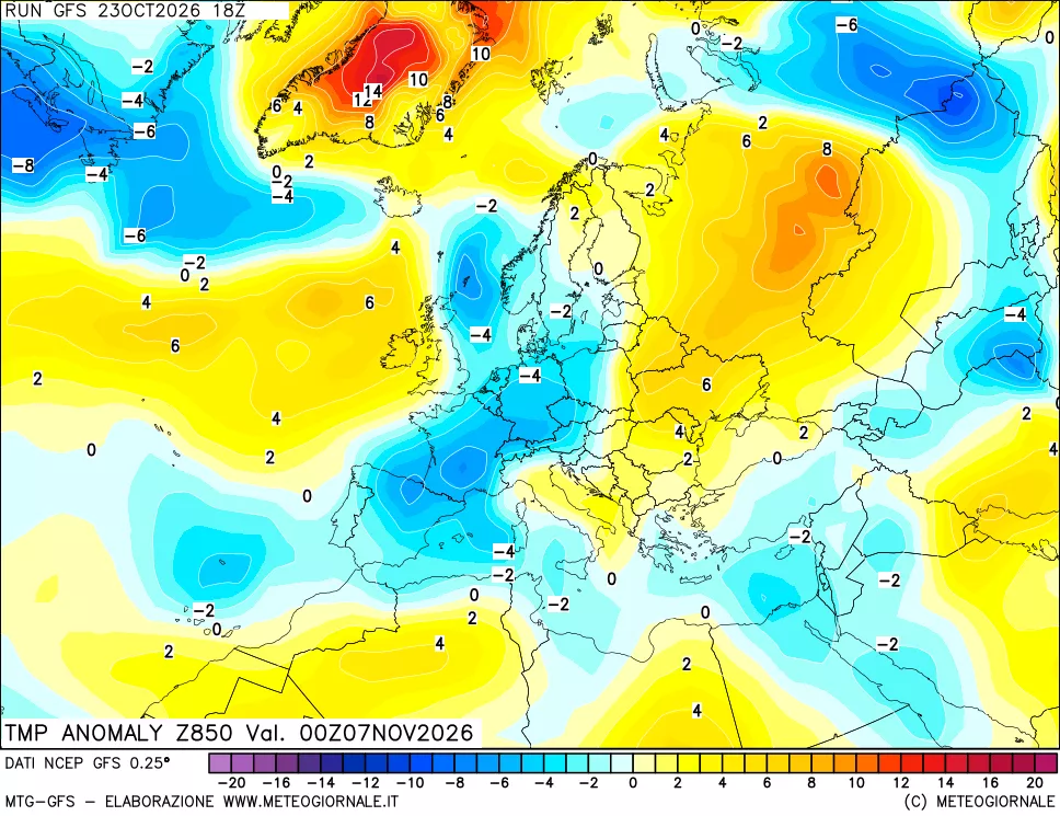 mappa 850 hPa Temp Anomaly vs Cli.No 1981-2010
