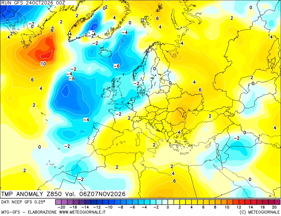 mappa 850 hPa Temp Anomaly vs Cli.No 1981-2010
