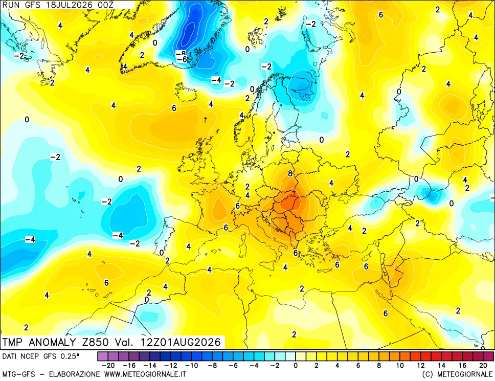 mappa 850 hPa Temp Anomaly vs Cli.No 1981-2010