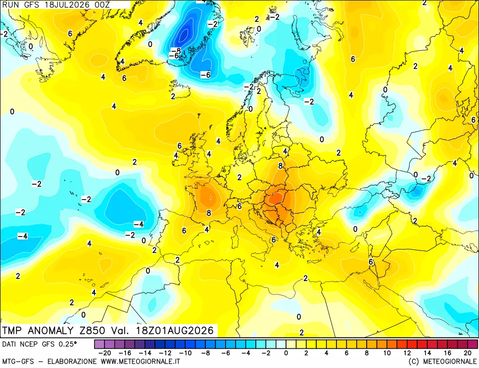 mappa 850 hPa Temp Anomaly vs Cli.No 1981-2010