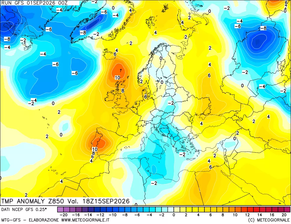 mappa 850 hPa Temp Anomaly vs Cli.No 1981-2010