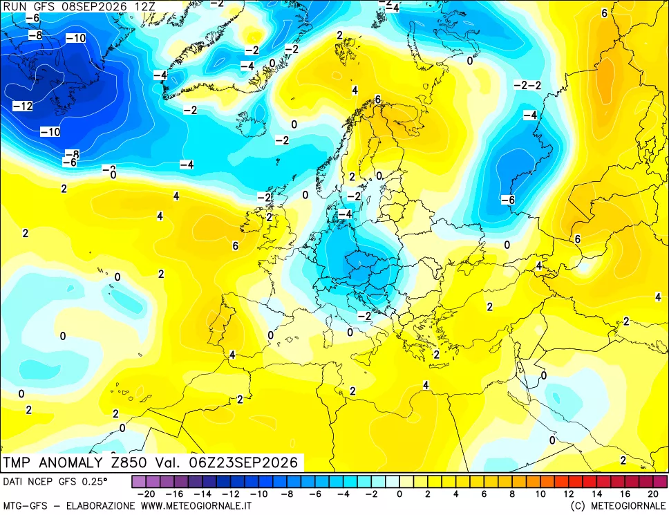 mappa 850 hPa Temp Anomaly vs Cli.No 1981-2010