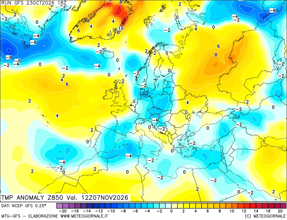 mappa 850 hPa Temp Anomaly vs Cli.No 1981-2010