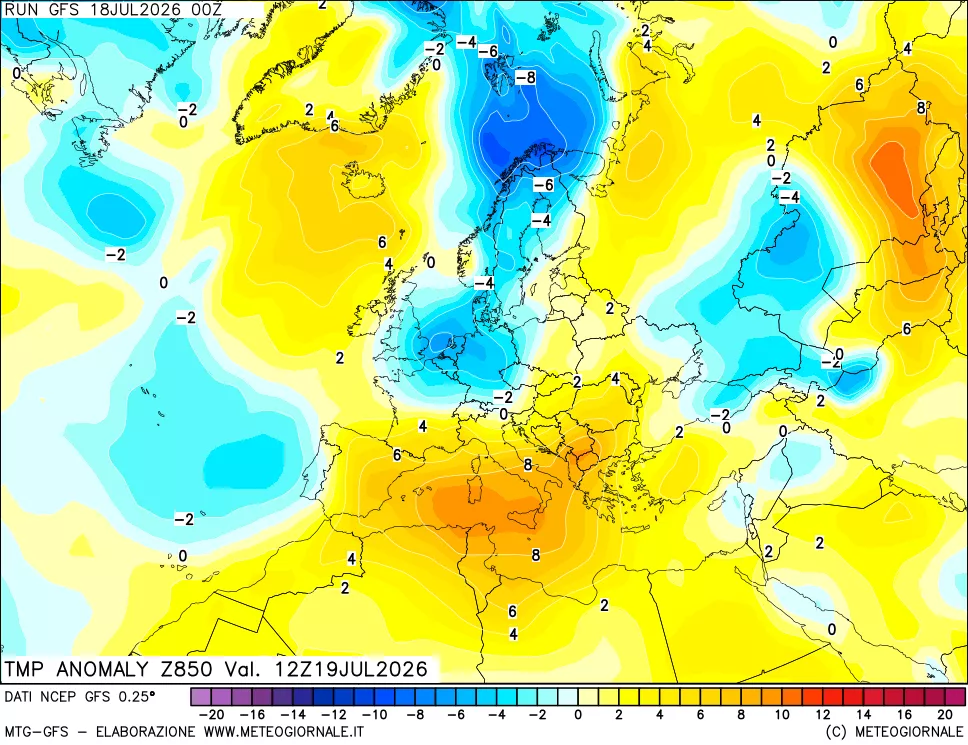 mappa 850 hPa Temp Anomaly vs Cli.No 1981-2010