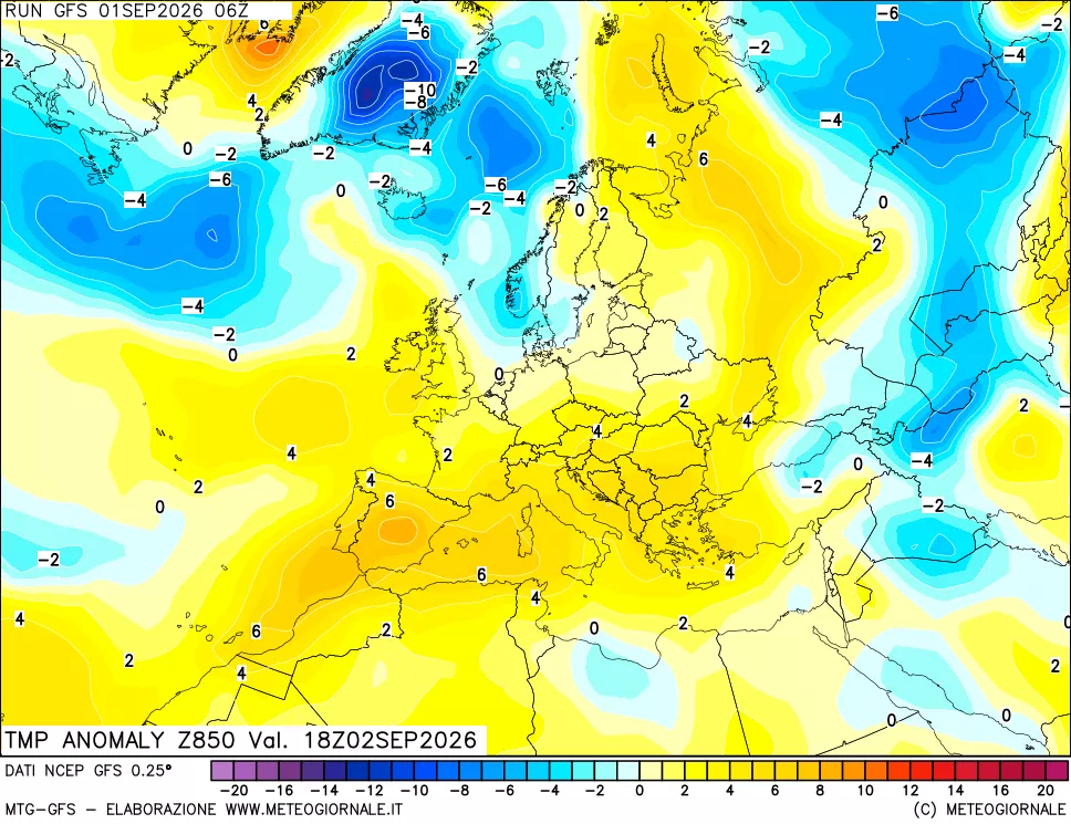 mappa 850 hPa Temp Anomaly vs Cli.No 1981-2010