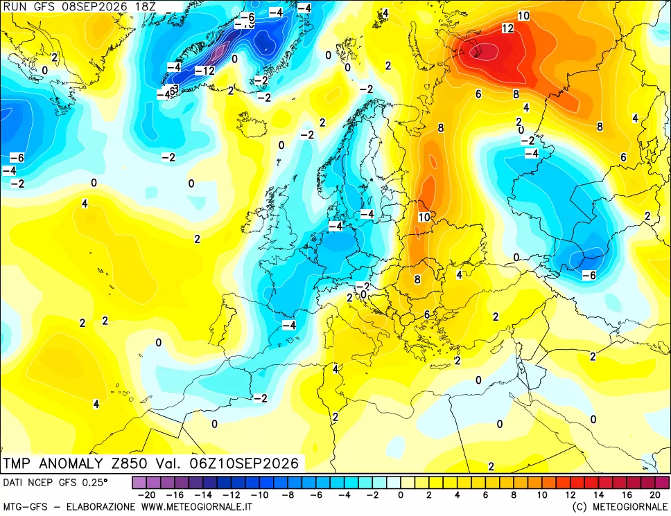 mappa 850 hPa Temp Anomaly vs Cli.No 1981-2010