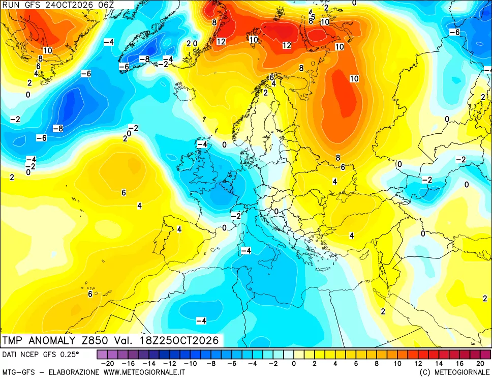 mappa 850 hPa Temp Anomaly vs Cli.No 1981-2010