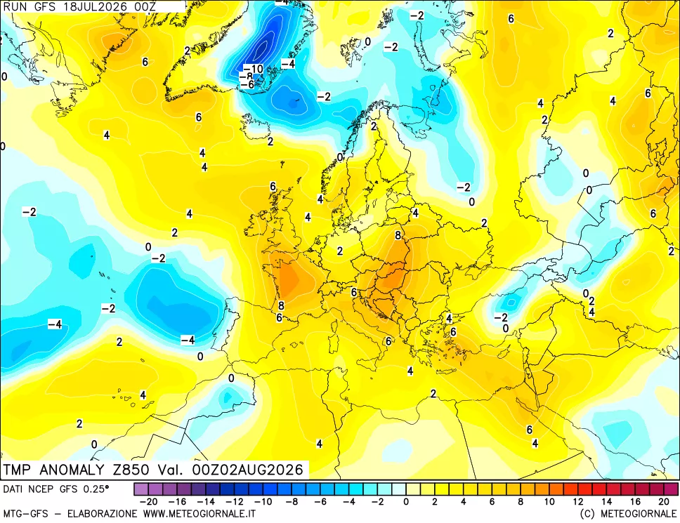mappa 850 hPa Temp Anomaly vs Cli.No 1981-2010
