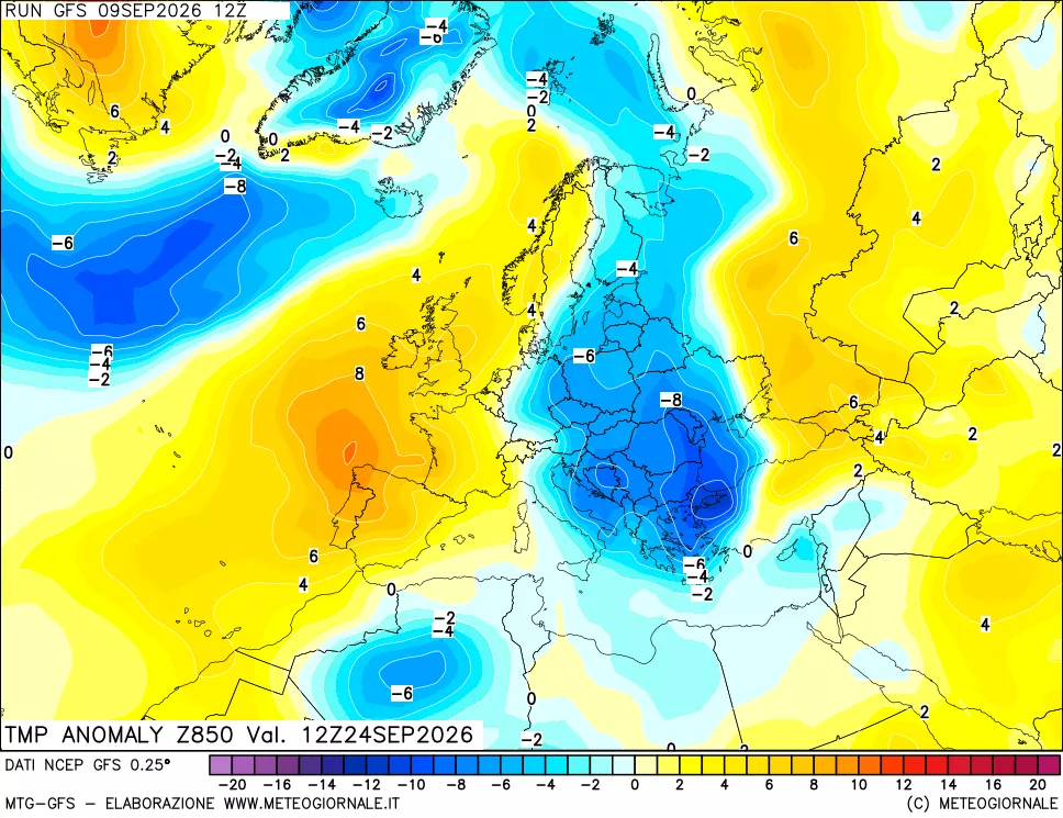 mappa 850 hPa Temp Anomaly vs Cli.No 1981-2010