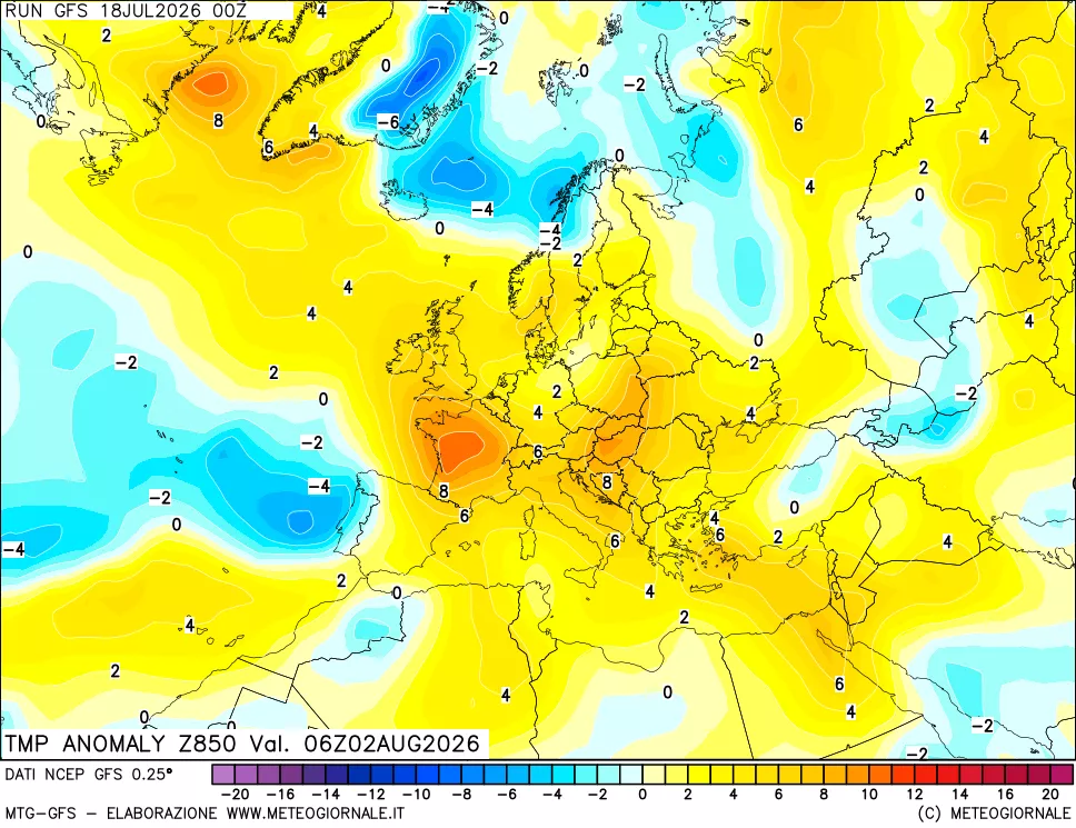 mappa 850 hPa Temp Anomaly vs Cli.No 1981-2010