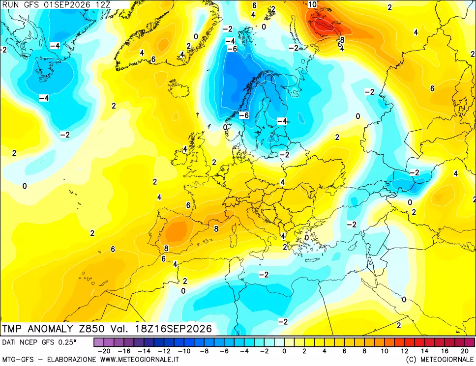 mappa 850 hPa Temp Anomaly vs Cli.No 1981-2010