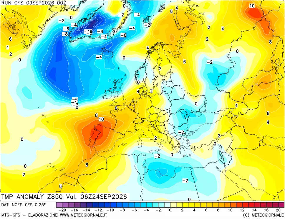 mappa 850 hPa Temp Anomaly vs Cli.No 1981-2010