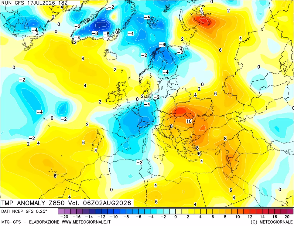 mappa 850 hPa Temp Anomaly vs Cli.No 1981-2010