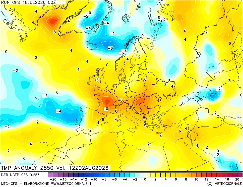 mappa 850 hPa Temp Anomaly vs Cli.No 1981-2010