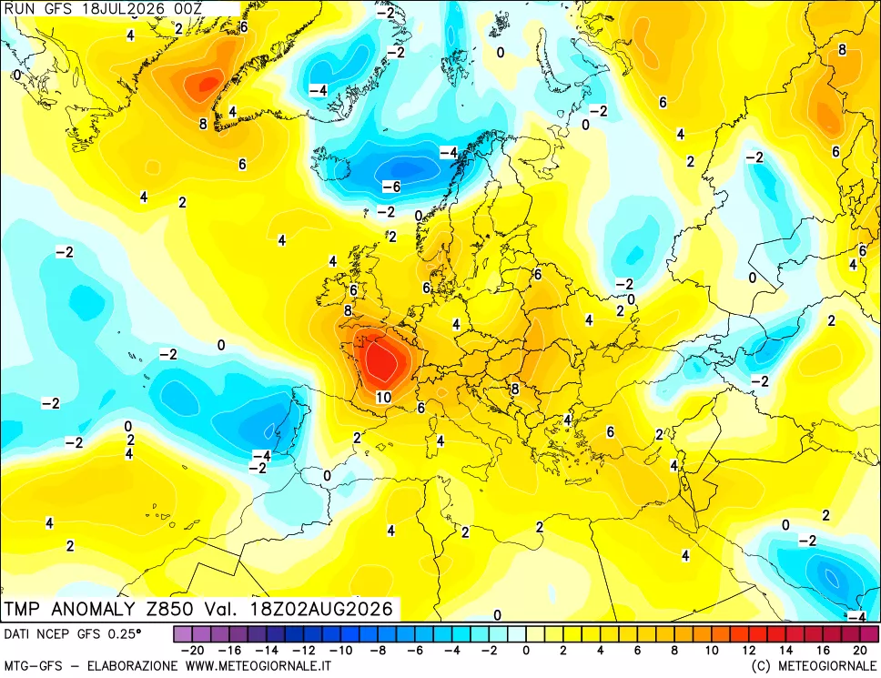 mappa 850 hPa Temp Anomaly vs Cli.No 1981-2010
