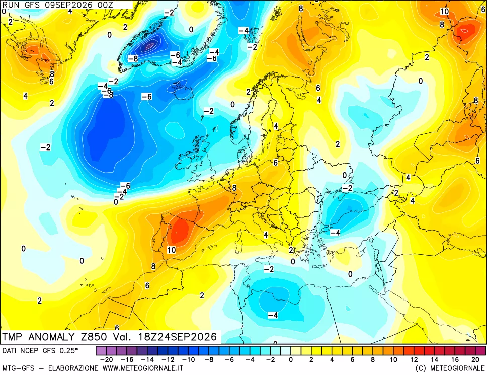 mappa 850 hPa Temp Anomaly vs Cli.No 1981-2010
