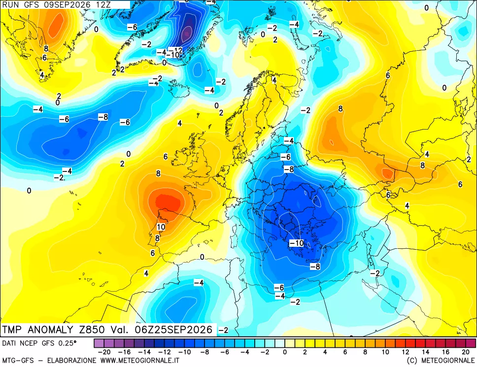 mappa 850 hPa Temp Anomaly vs Cli.No 1981-2010