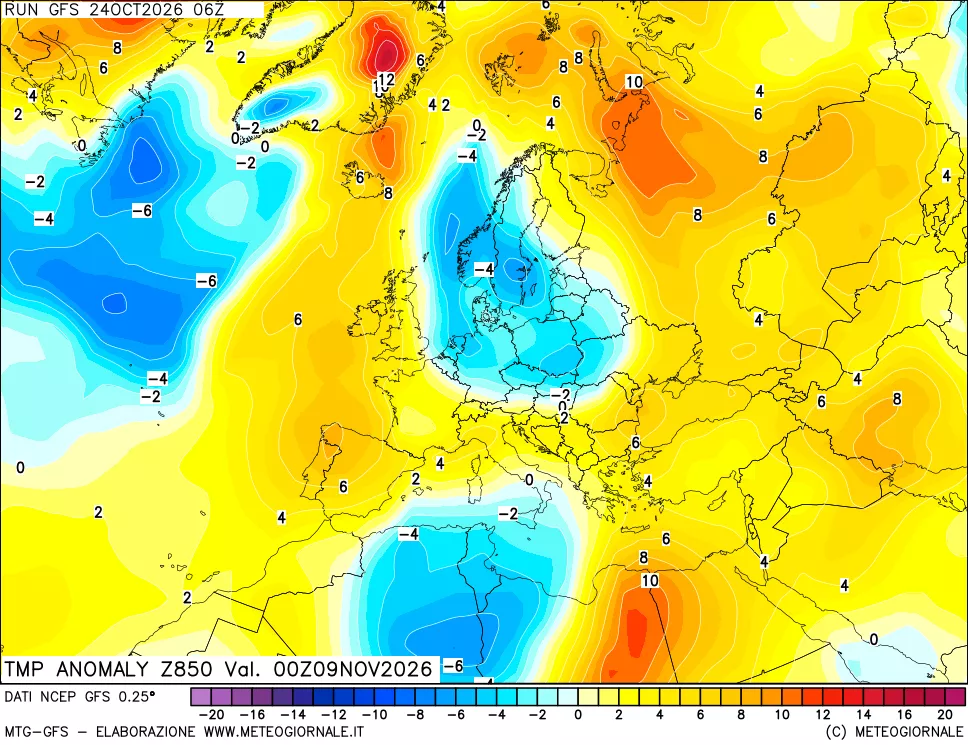 mappa 850 hPa Temp Anomaly vs Cli.No 1981-2010
