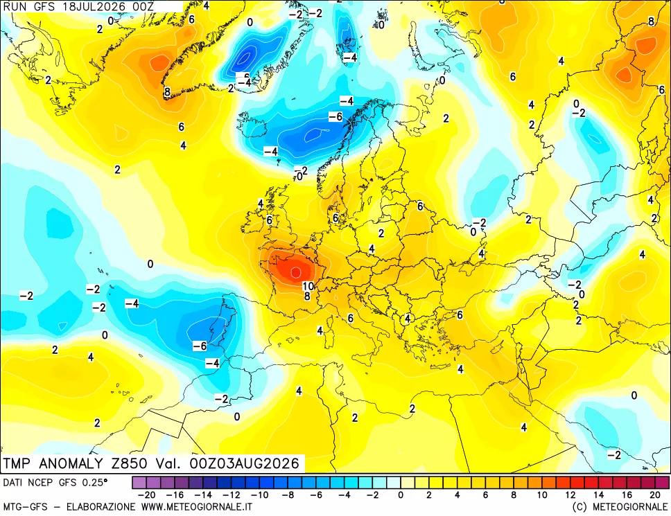 mappa 850 hPa Temp Anomaly vs Cli.No 1981-2010