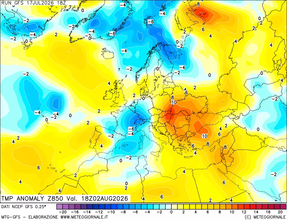 mappa 850 hPa Temp Anomaly vs Cli.No 1981-2010