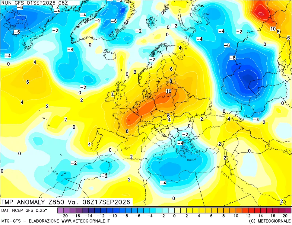 mappa 850 hPa Temp Anomaly vs Cli.No 1981-2010