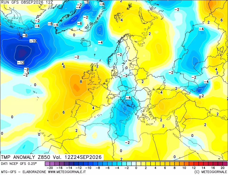 mappa 850 hPa Temp Anomaly vs Cli.No 1981-2010