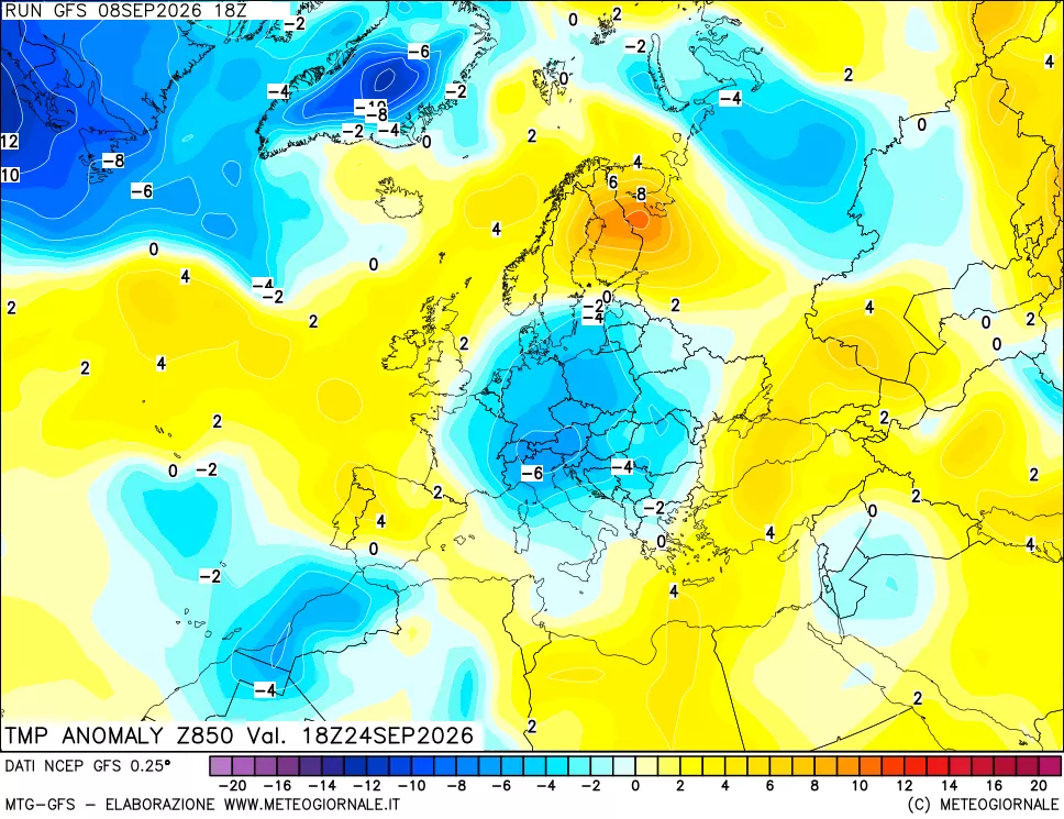 mappa 850 hPa Temp Anomaly vs Cli.No 1981-2010