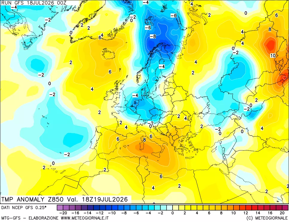 mappa 850 hPa Temp Anomaly vs Cli.No 1981-2010