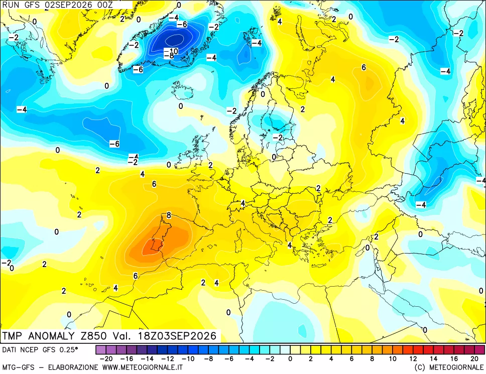mappa 850 hPa Temp Anomaly vs Cli.No 1981-2010