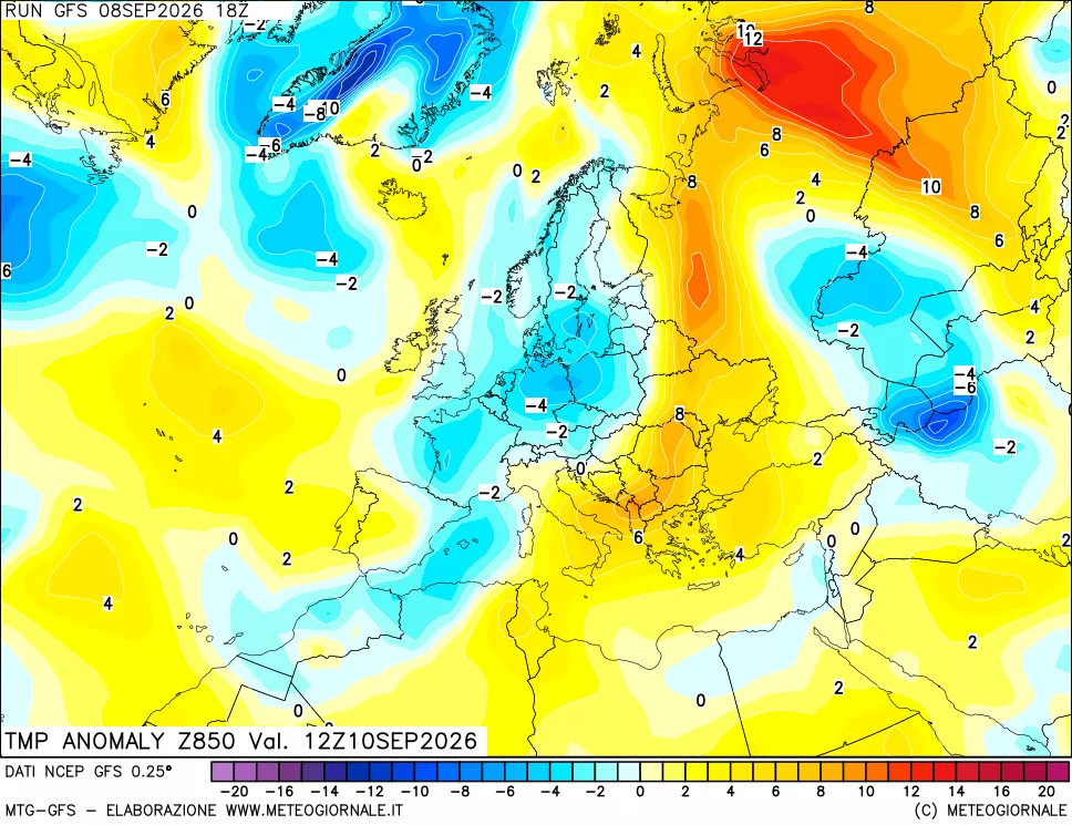 mappa 850 hPa Temp Anomaly vs Cli.No 1981-2010