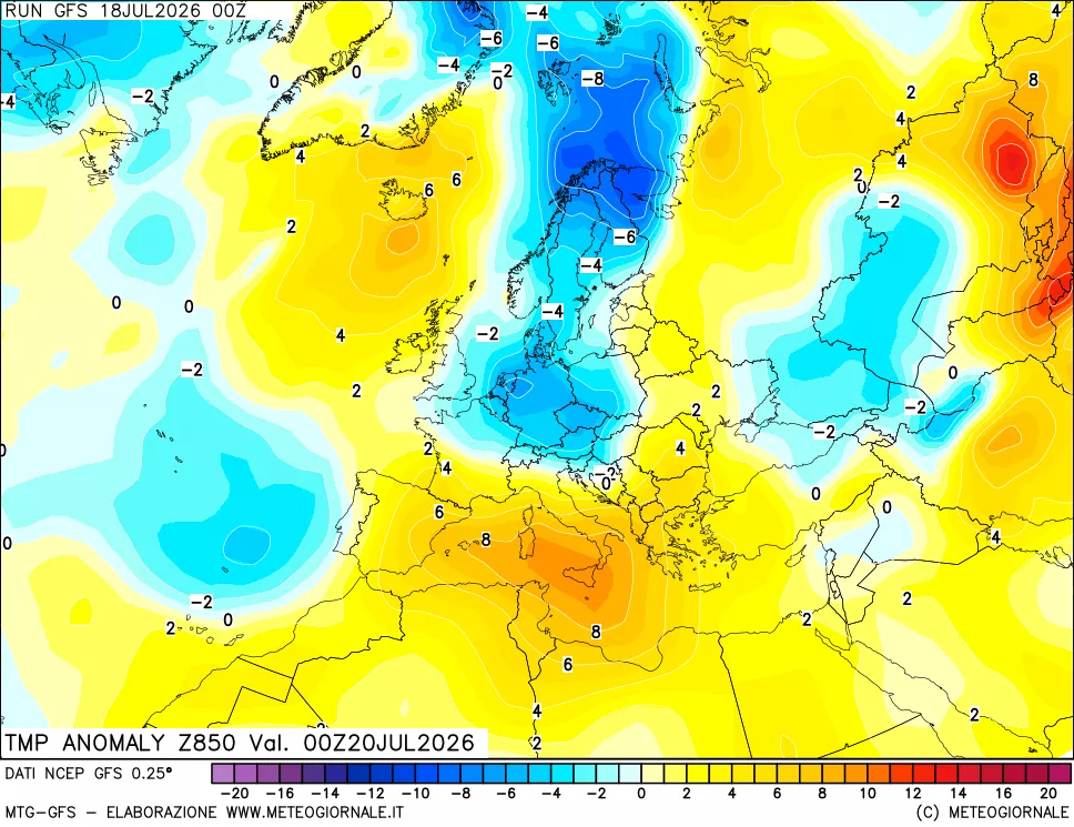 mappa 850 hPa Temp Anomaly vs Cli.No 1981-2010