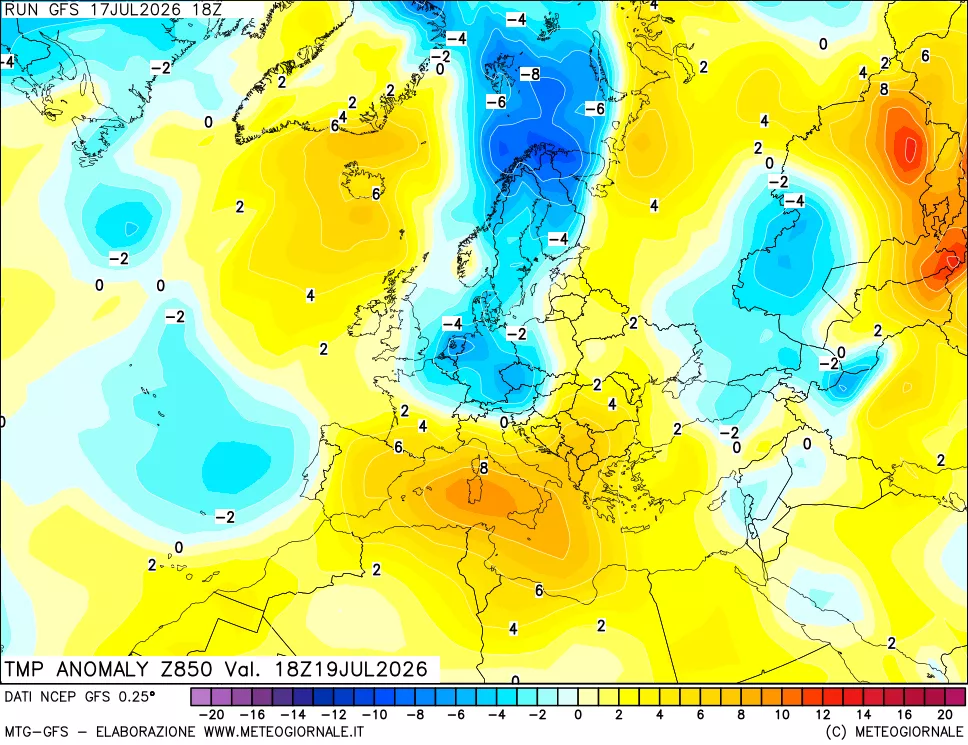 mappa 850 hPa Temp Anomaly vs Cli.No 1981-2010
