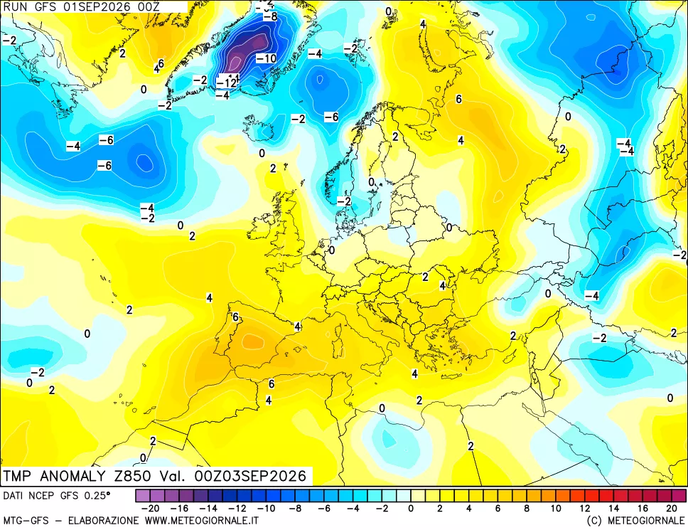 mappa 850 hPa Temp Anomaly vs Cli.No 1981-2010