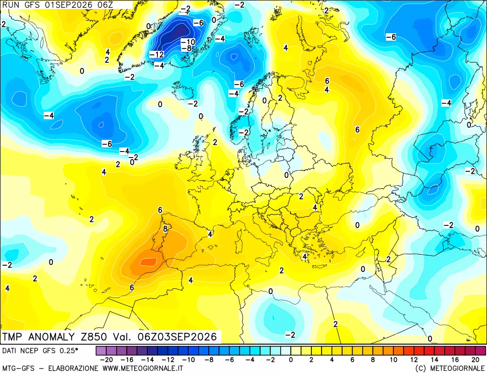 mappa 850 hPa Temp Anomaly vs Cli.No 1981-2010