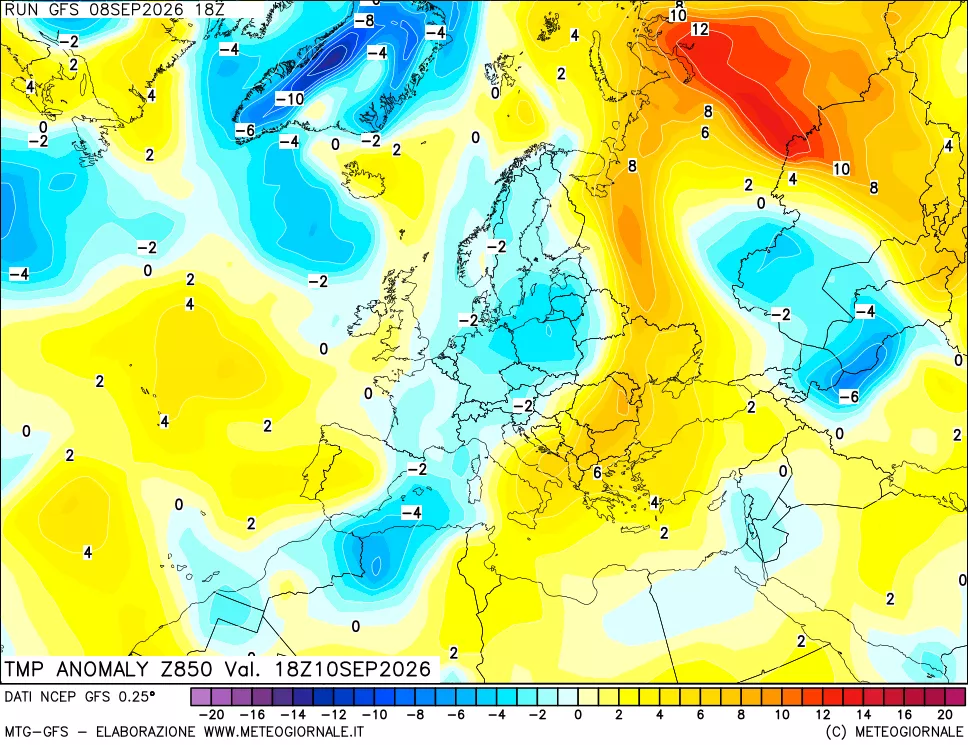 mappa 850 hPa Temp Anomaly vs Cli.No 1981-2010